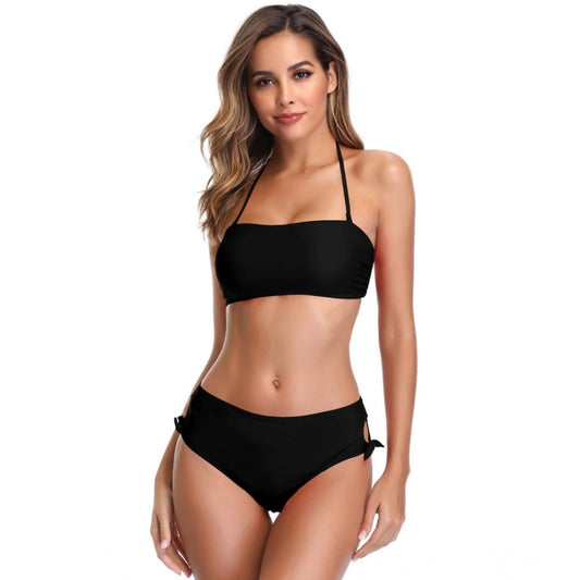 Amazing Women's Polyester Spandex Solid High Waist Bikini Set