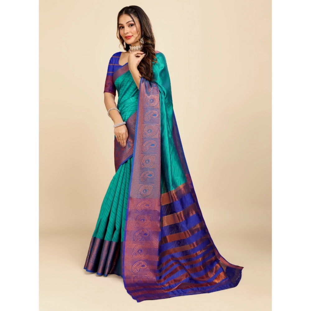 Attractive Women's Organza Woven Saree With Blouse Piece