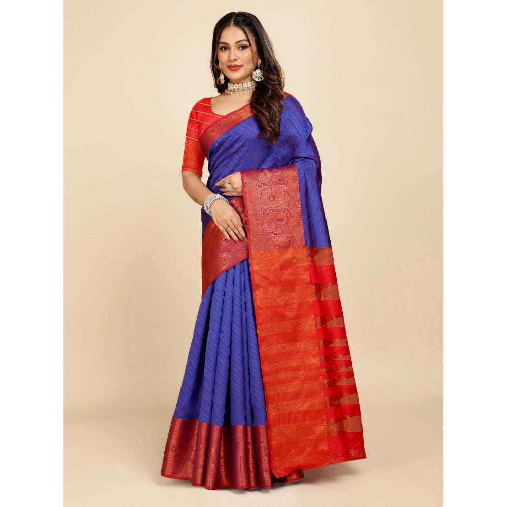 Attractive Women's Organza Woven Saree With Blouse Piece