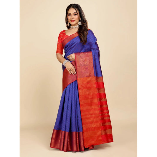 Attractive Women's Organza Woven Saree With Blouse Piece