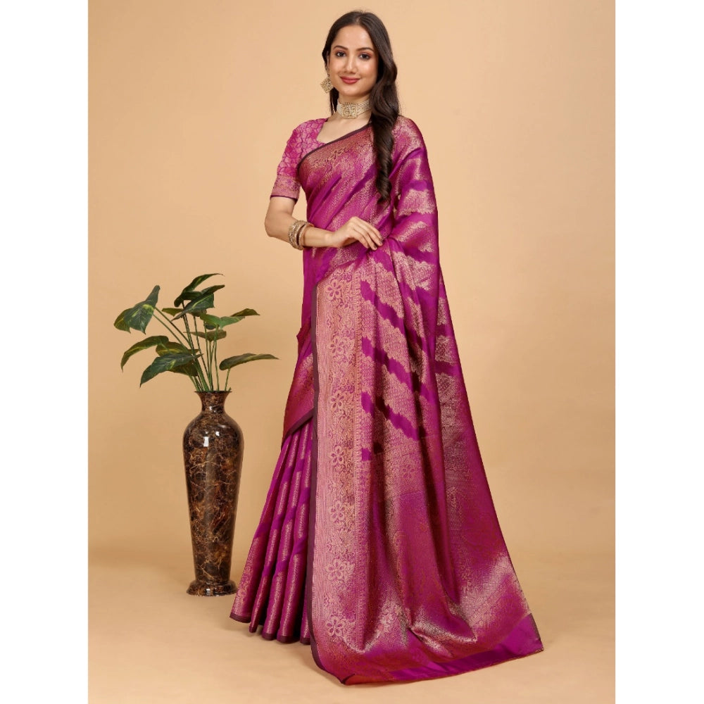 Stunning Women's Organza Woven Saree With Blouse Piece