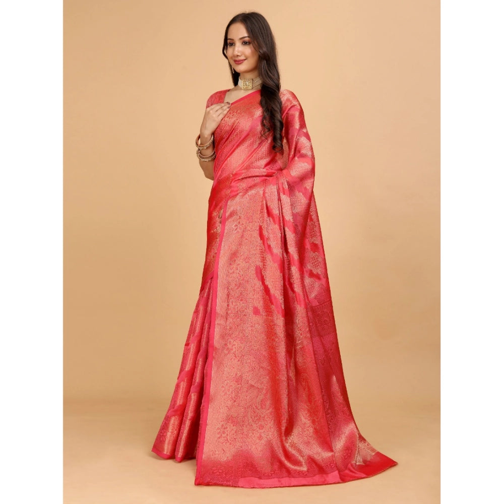 Attractive Women's Organza Woven Saree With Blouse Piece