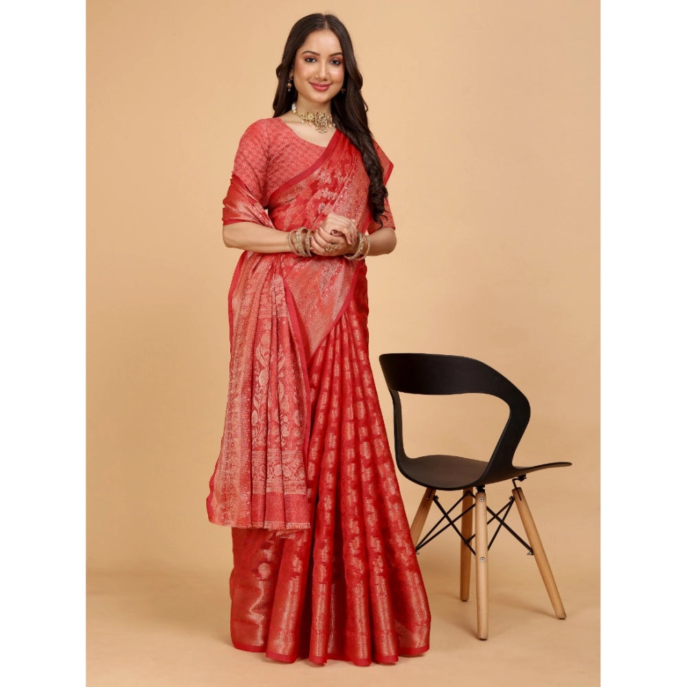 Stunning Women's Organza Woven Saree With Blouse Piece