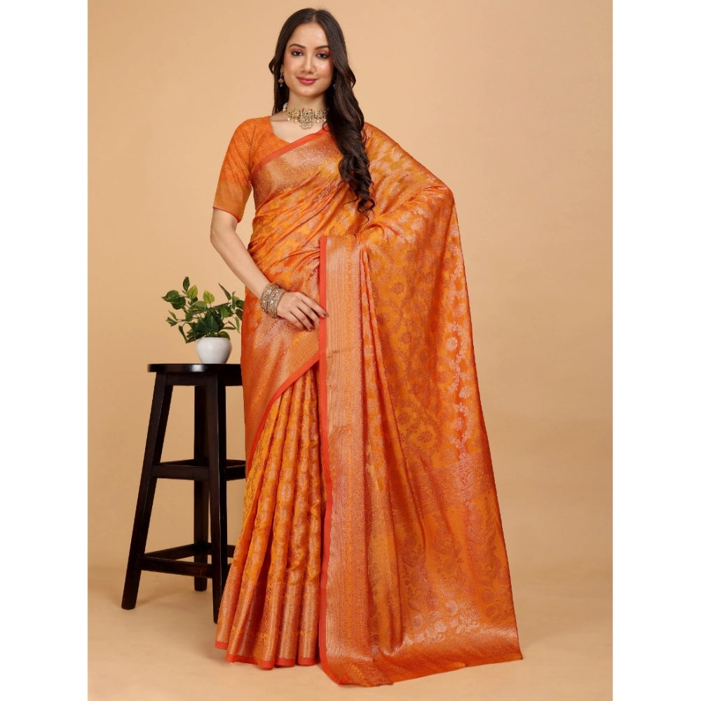 Stunning Women's Organza Woven Saree With Blouse Piece