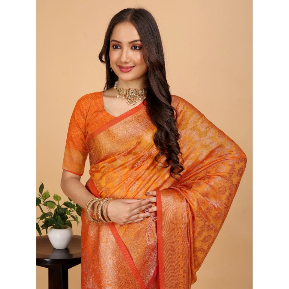 Stunning Women's Organza Woven Saree With Blouse Piece