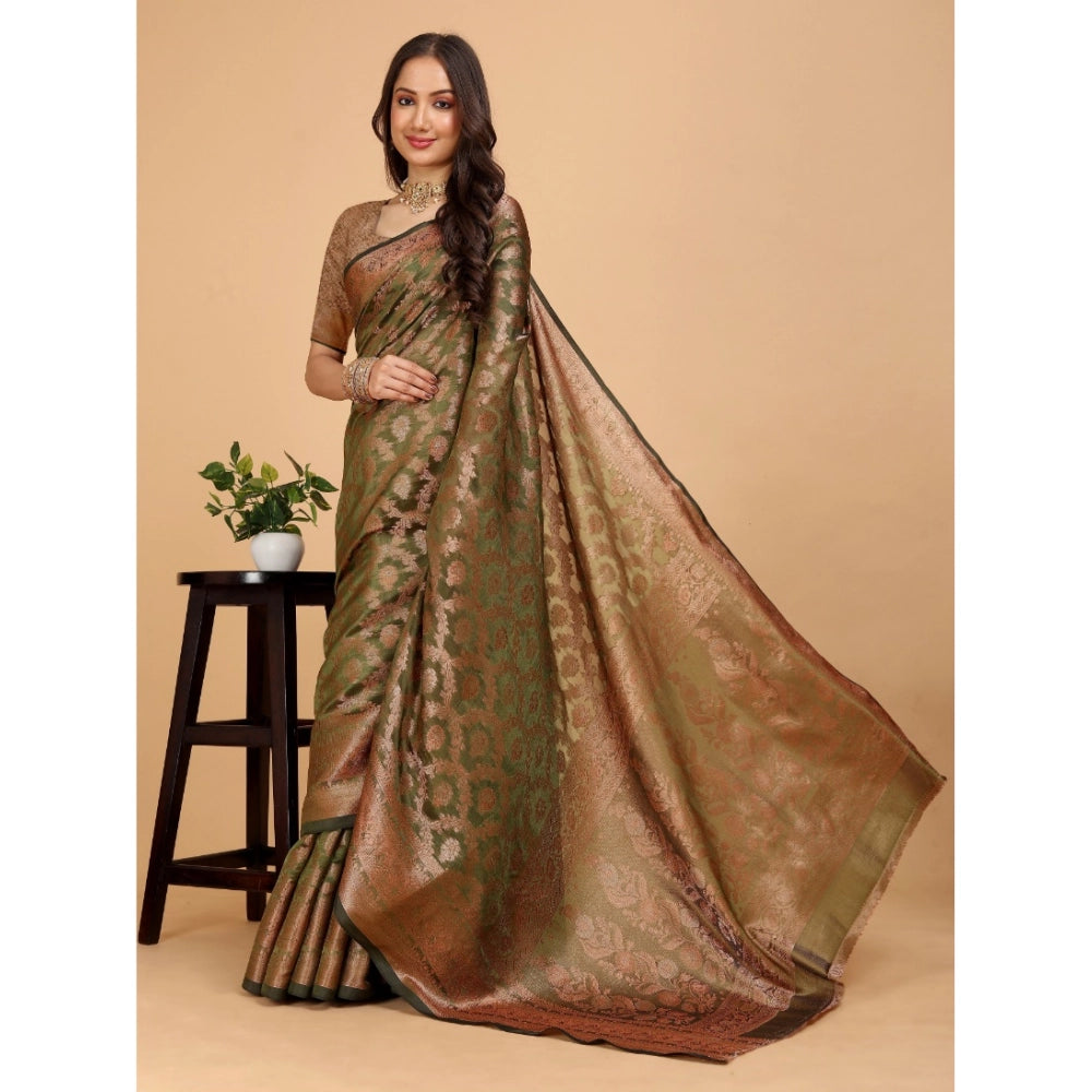 Attractive Women's Organza Woven Saree With Blouse Piece