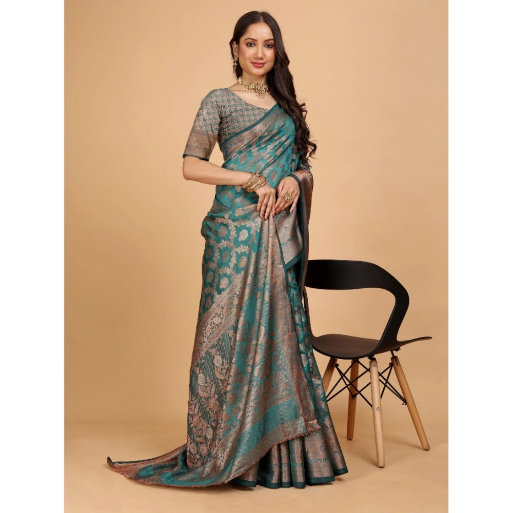 Designer Women's Organza Woven Saree With Blouse Piece