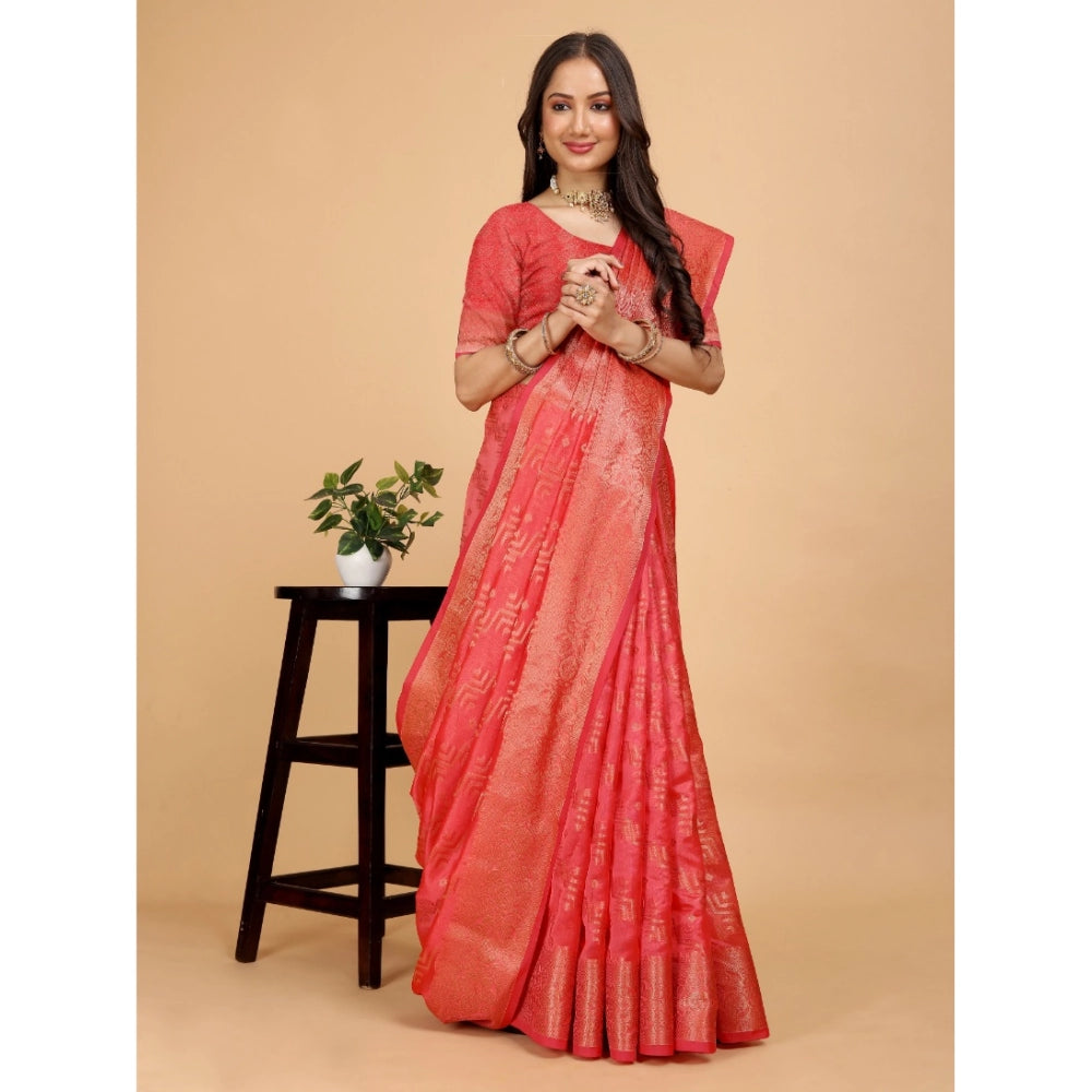 Attractive Women's Organza Woven Saree With Blouse Piece