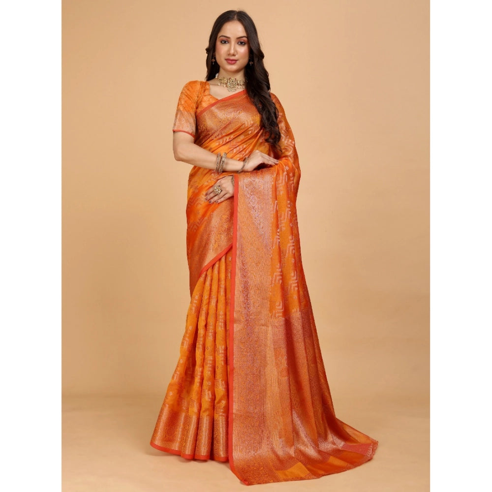 Designer Women's Organza Woven Saree With Blouse Piece