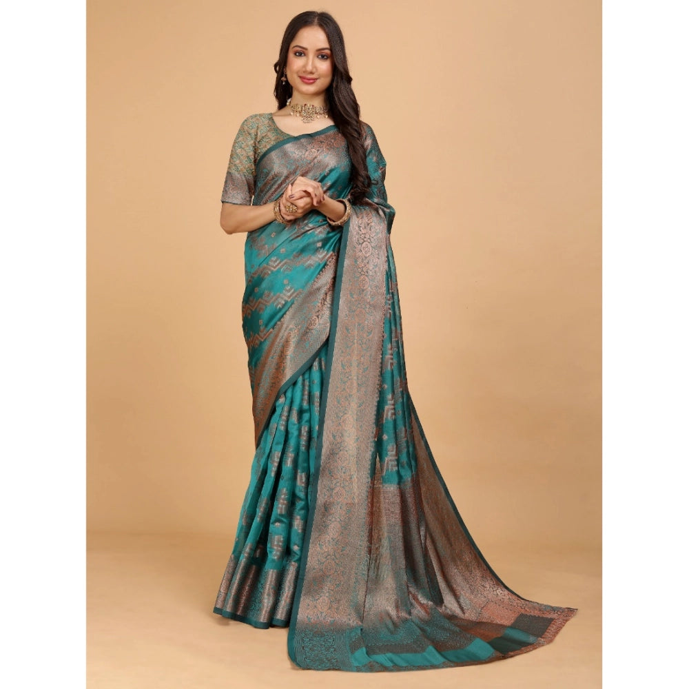 Attractive Women's Organza Woven Saree With Blouse Piece