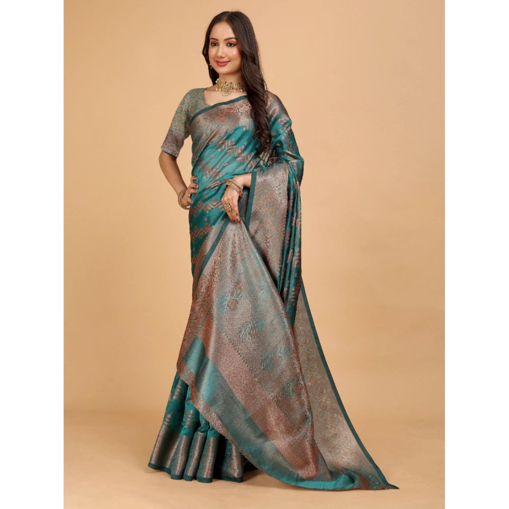 Attractive Women's Organza Woven Saree With Blouse Piece