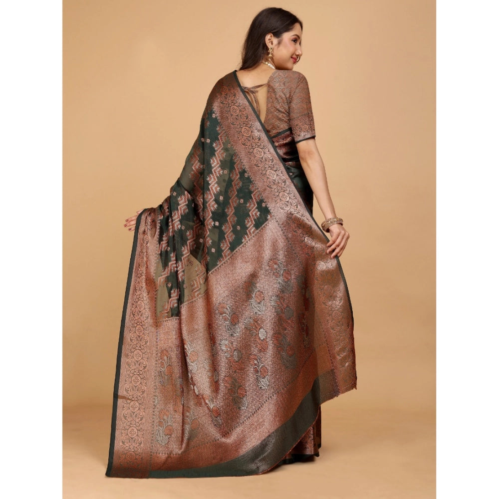 Attractive Women's Organza Woven Saree With Blouse Piece