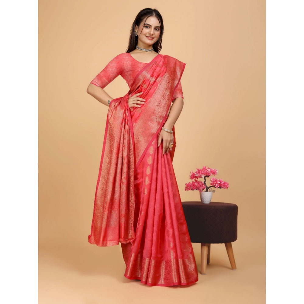 Attractive Women's Organza Woven Saree With Blouse Piece