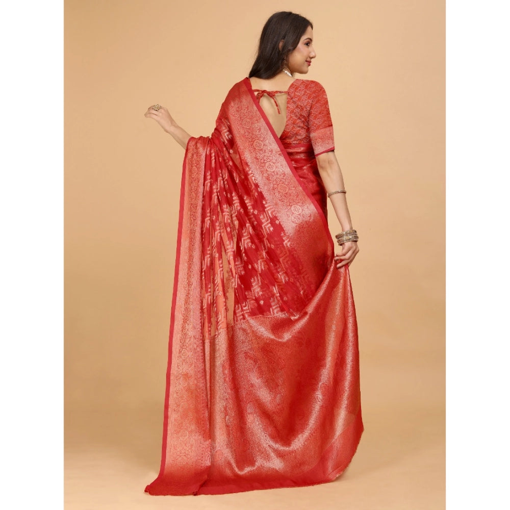 Stunning Women's Organza Woven Saree With Blouse Piece