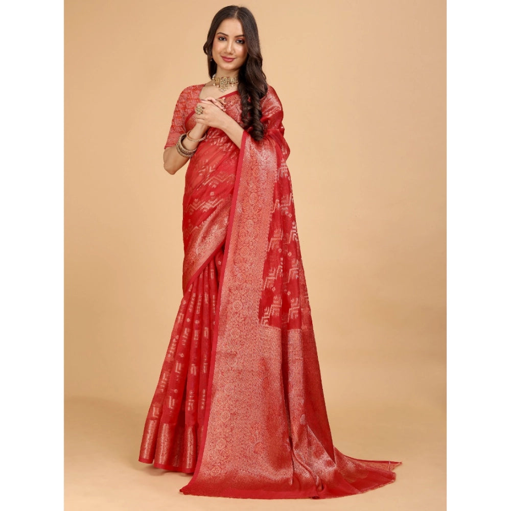 Stunning Women's Organza Woven Saree With Blouse Piece