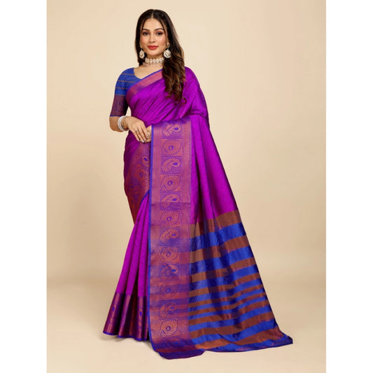 Stunning Women's Organza Woven Saree With Blouse Piece