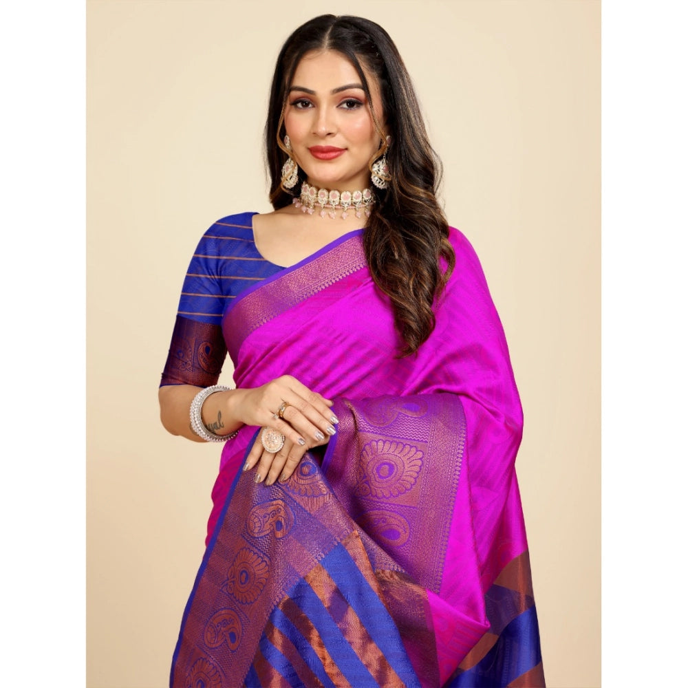 Stunning Women's Organza Woven Saree With Blouse Piece