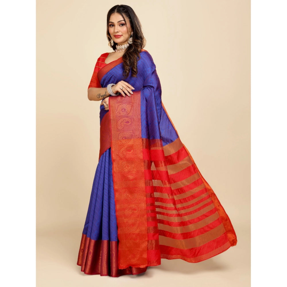 Attractive Women's Organza Woven Saree With Blouse Piece