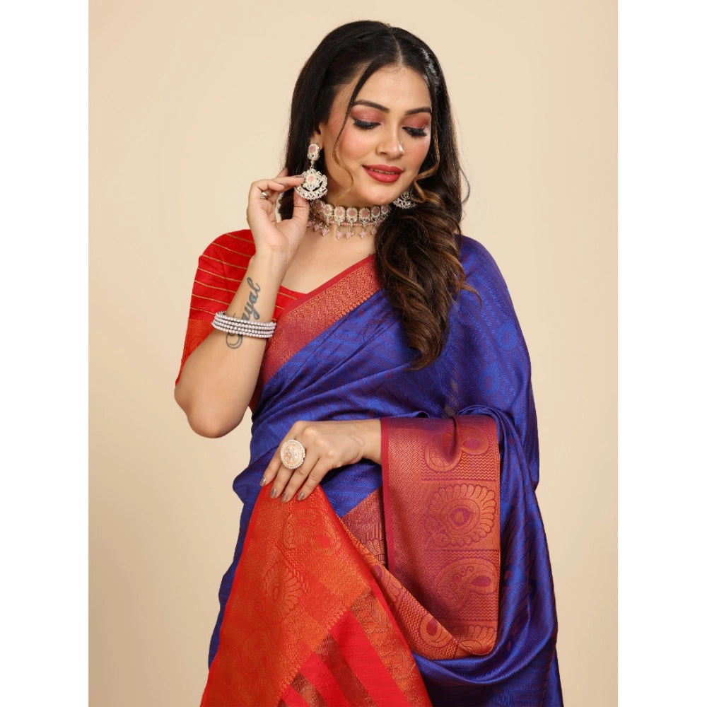 Attractive Women's Organza Woven Saree With Blouse Piece