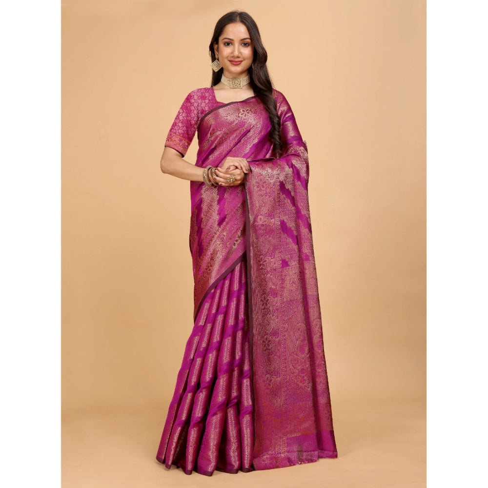 Stunning Women's Organza Woven Saree With Blouse Piece