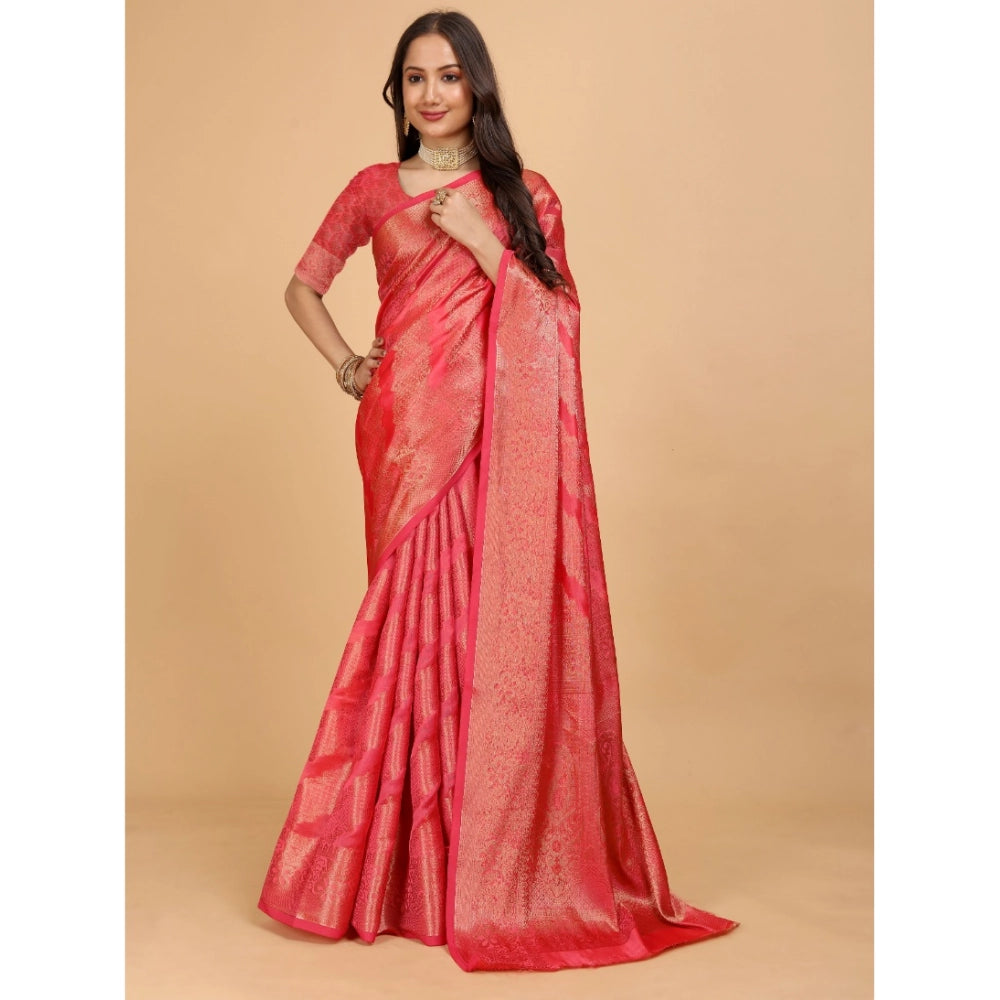 Attractive Women's Organza Woven Saree With Blouse Piece