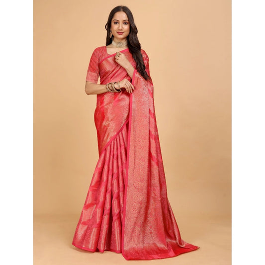 Attractive Women's Organza Woven Saree With Blouse Piece