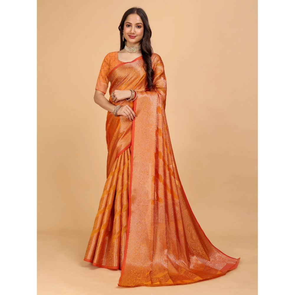 Stunning Women's Organza Woven Saree With Blouse Piece