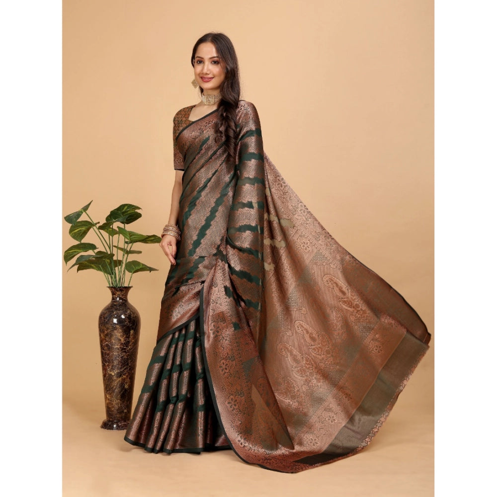 Attractive Women's Organza Woven Saree With Blouse Piece