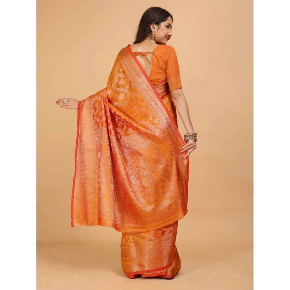 Stunning Women's Organza Woven Saree With Blouse Piece