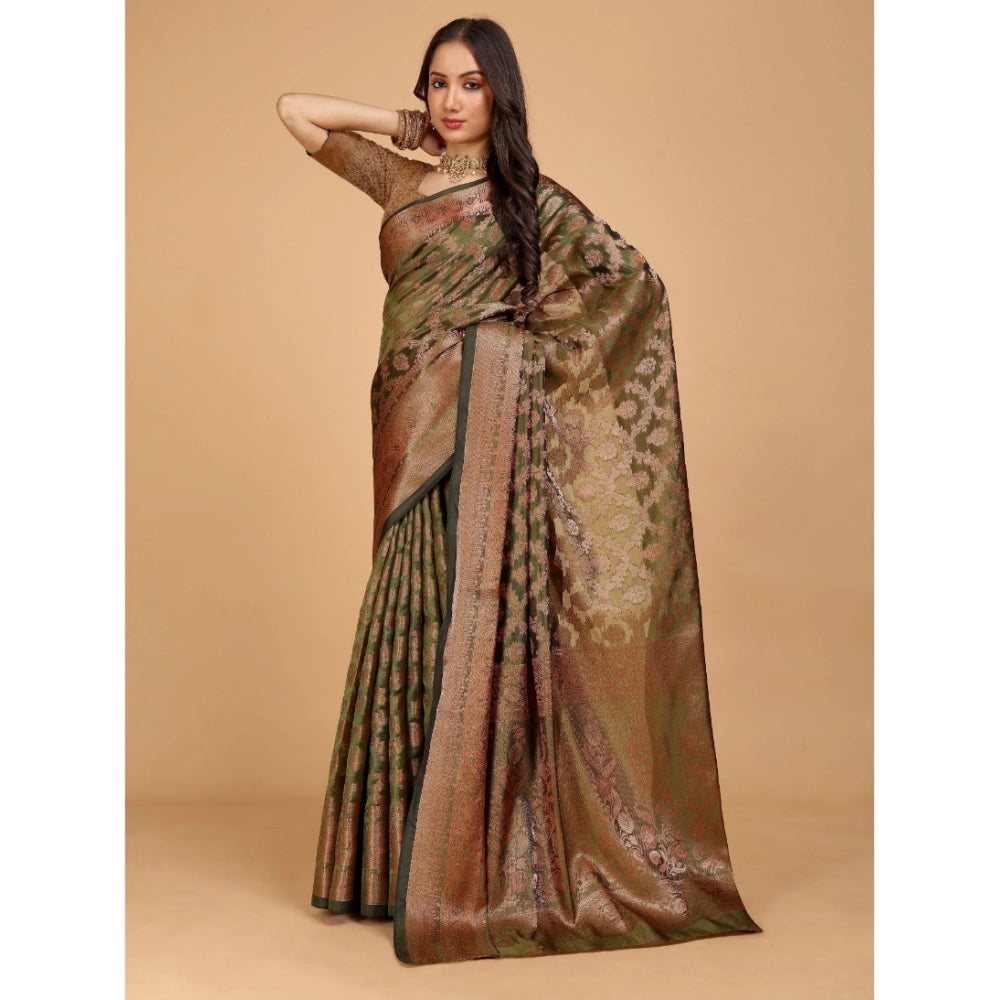 Attractive Women's Organza Woven Saree With Blouse Piece