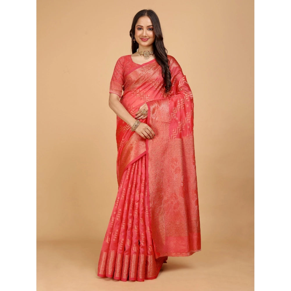 Attractive Women's Organza Woven Saree With Blouse Piece