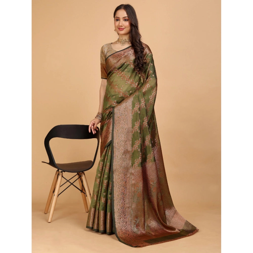 Designer Women's Organza Woven Saree With Blouse Piece