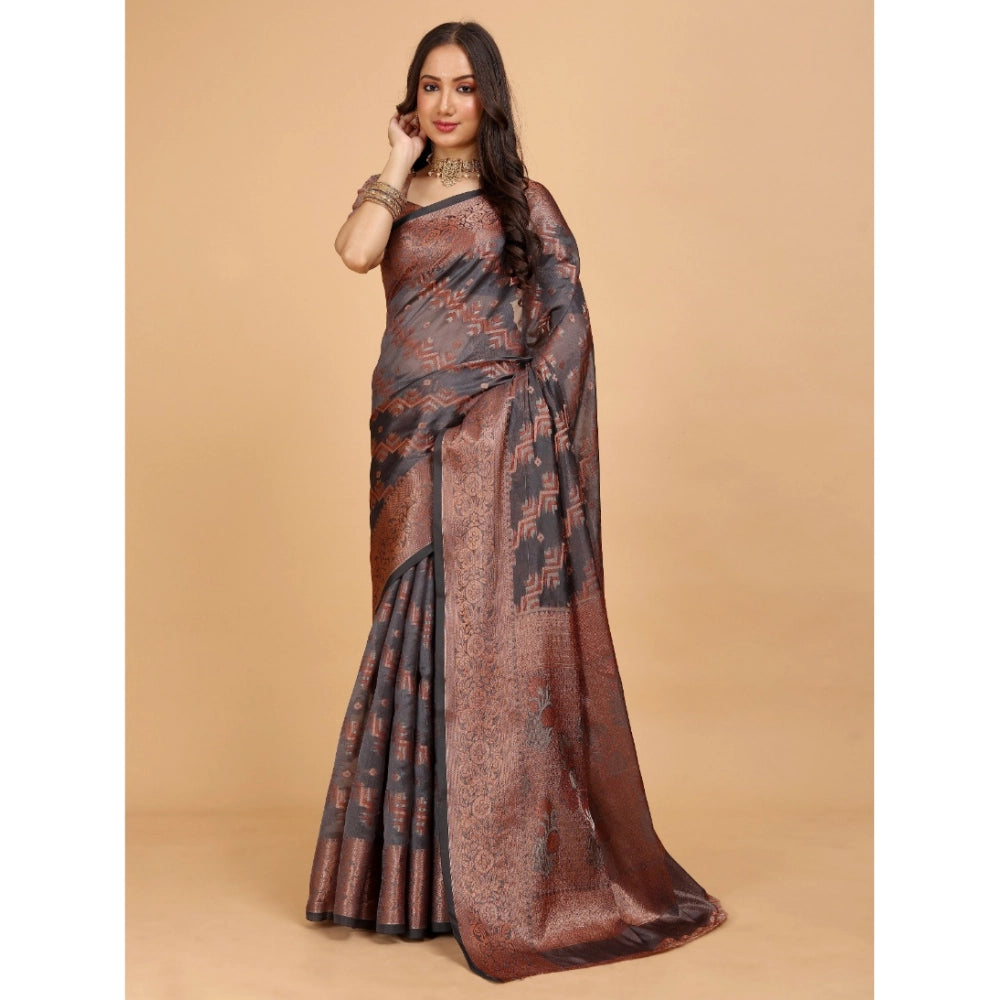 Attractive Women's Organza Woven Saree With Blouse Piece