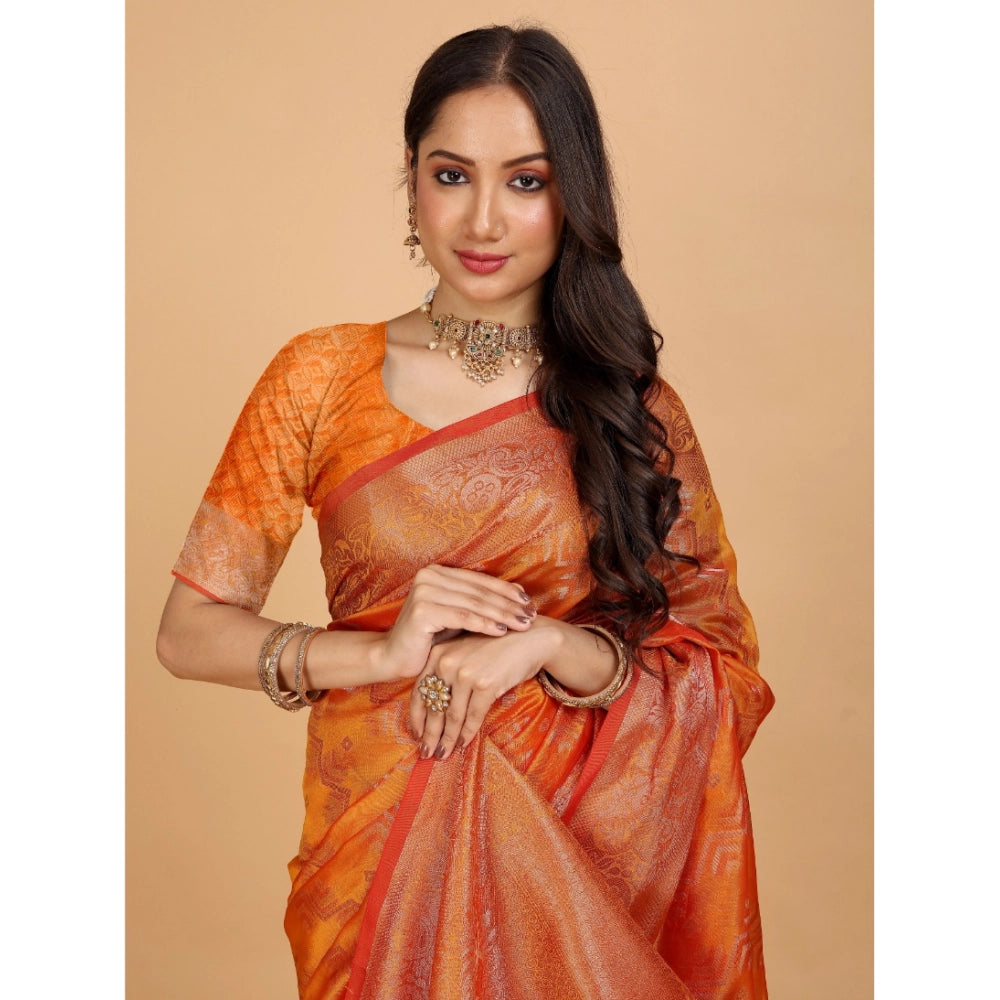 Designer Women's Organza Woven Saree With Blouse Piece