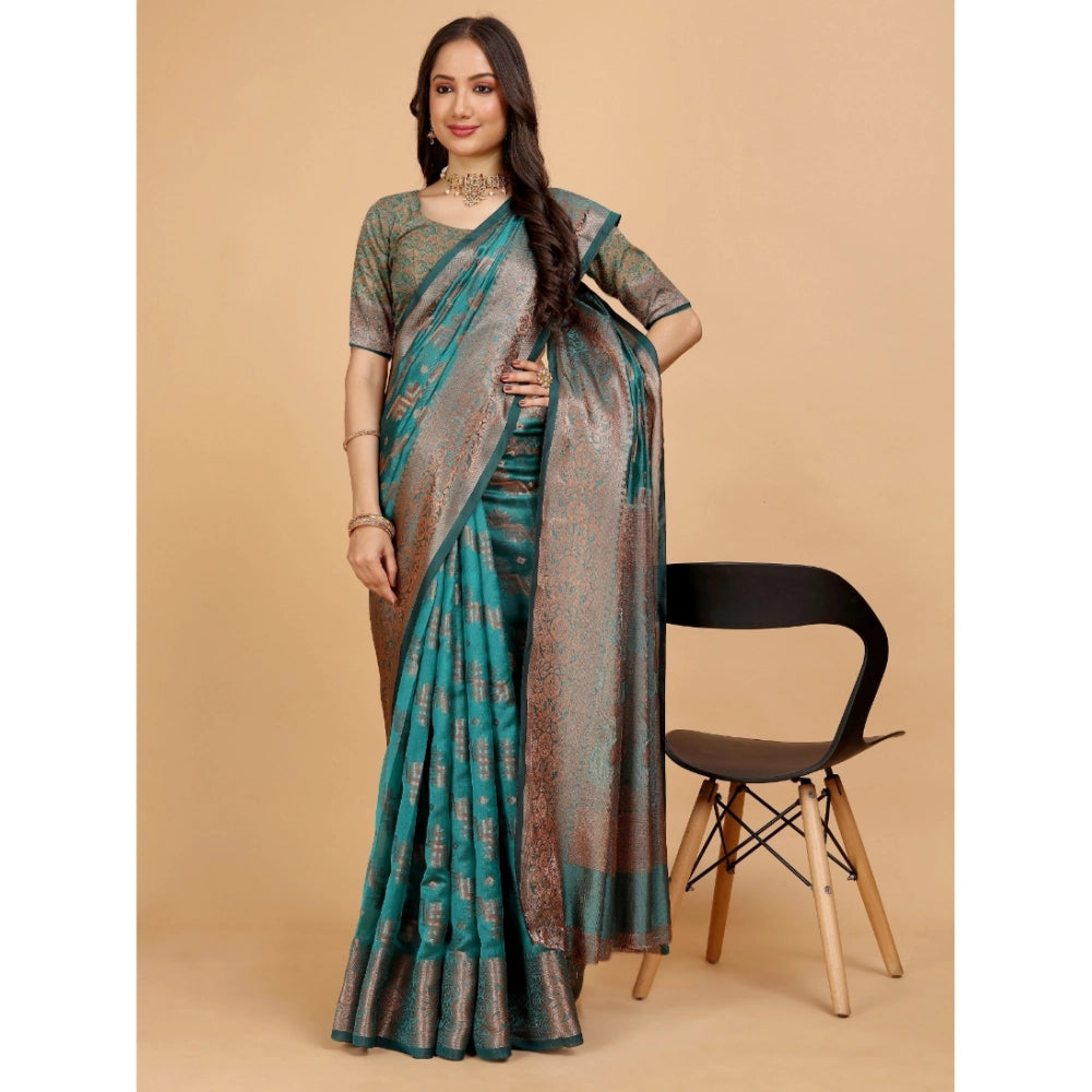 Attractive Women's Organza Woven Saree With Blouse Piece