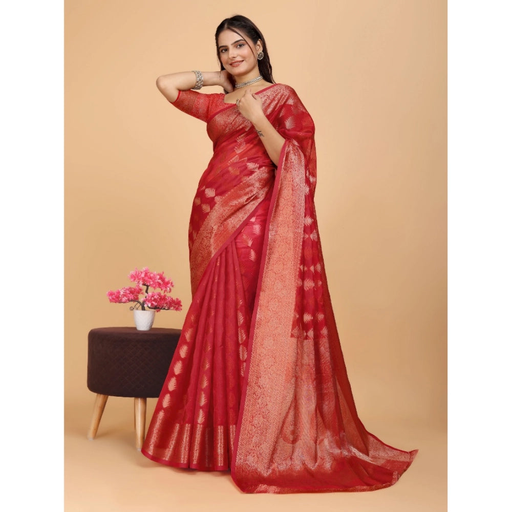 Stunning Women's Organza Woven Saree With Blouse Piece