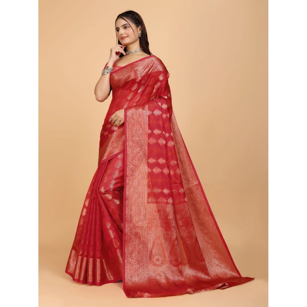 Stunning Women's Organza Woven Saree With Blouse Piece