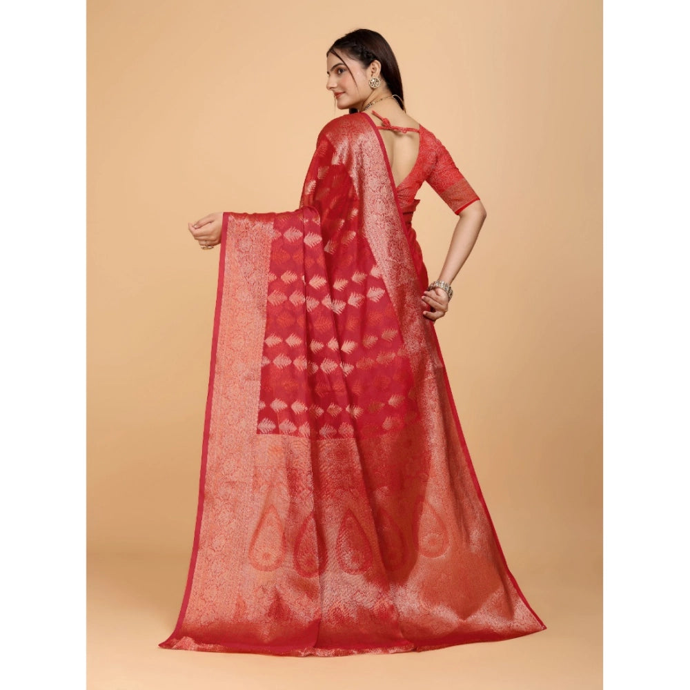 Stunning Women's Organza Woven Saree With Blouse Piece