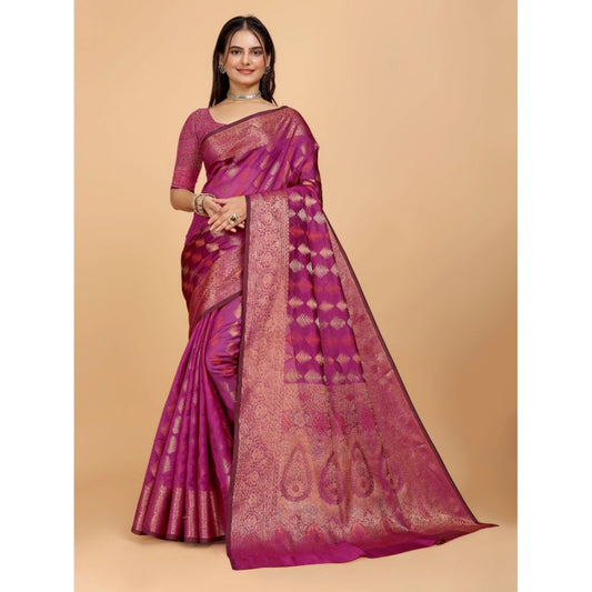 Stunning Women's Organza Woven Saree With Blouse Piece