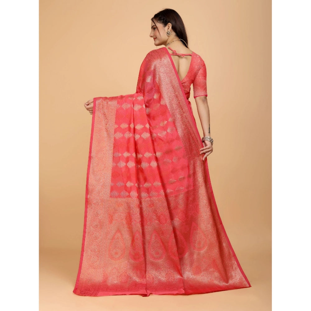 Attractive Women's Organza Woven Saree With Blouse Piece