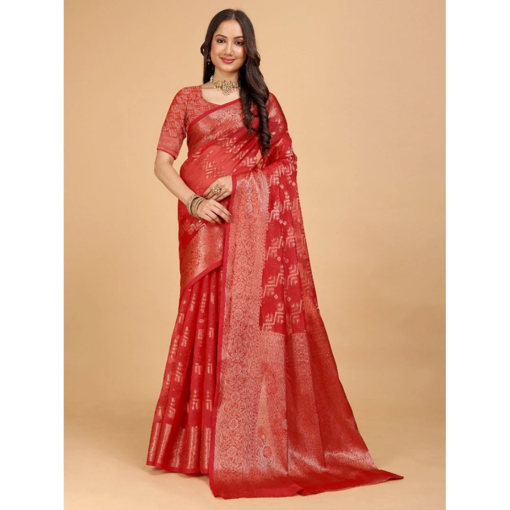 Stunning Women's Organza Woven Saree With Blouse Piece