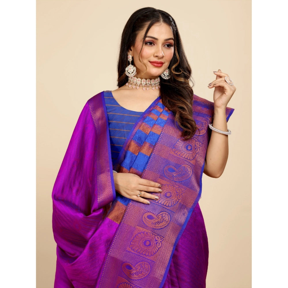 Stunning Women's Organza Woven Saree With Blouse Piece