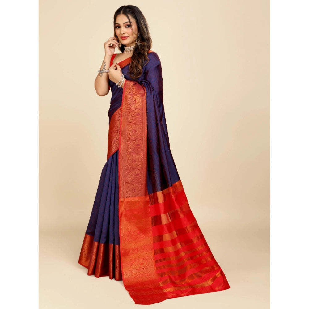 Attractive Women's Organza Woven Saree With Blouse Piece