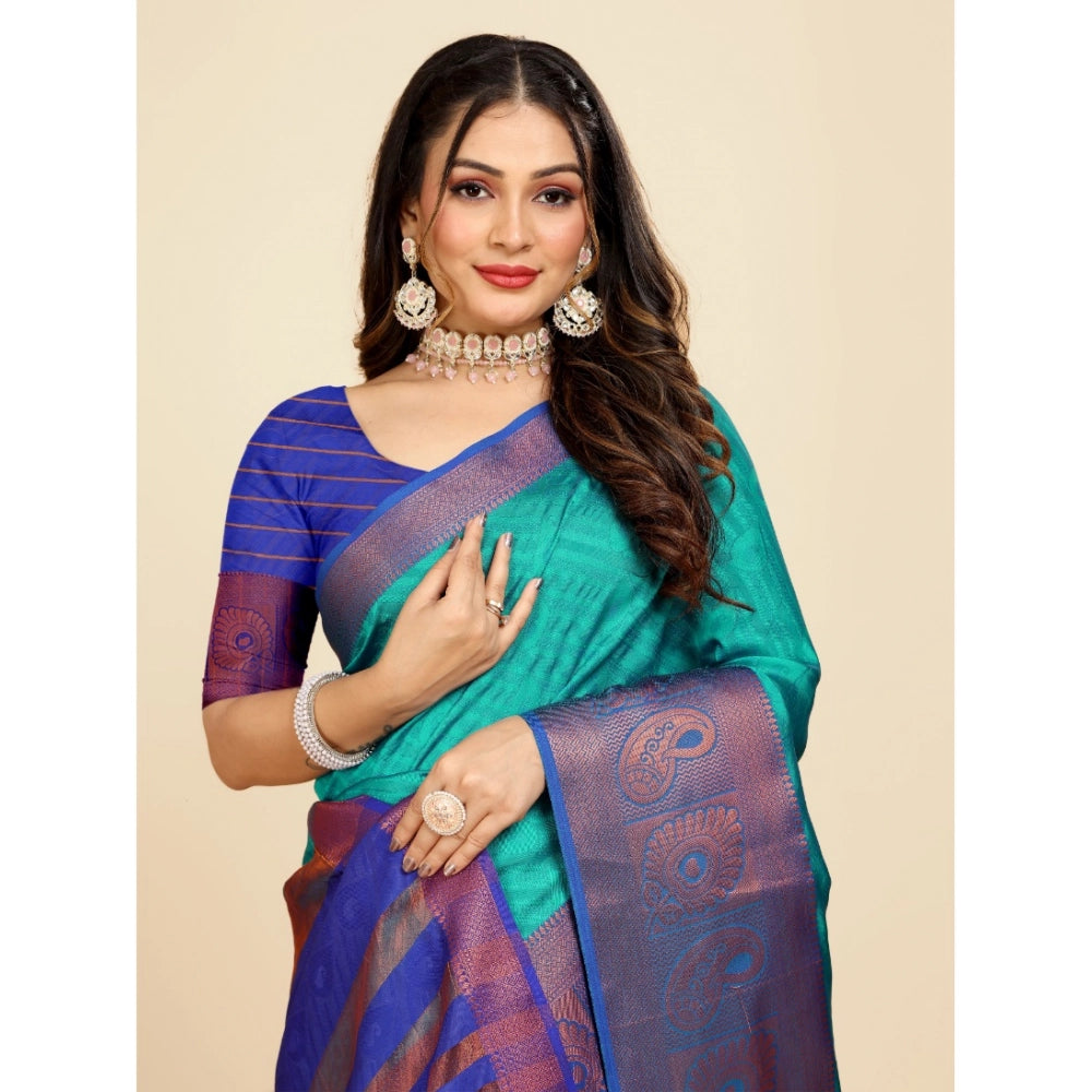 Attractive Women's Organza Woven Saree With Blouse Piece