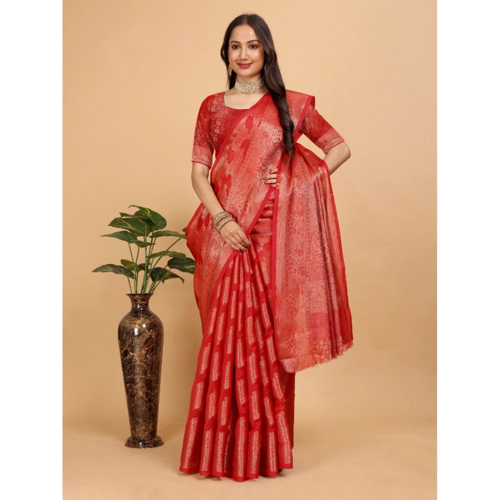 Stunning Women's Organza Woven Saree With Blouse Piece