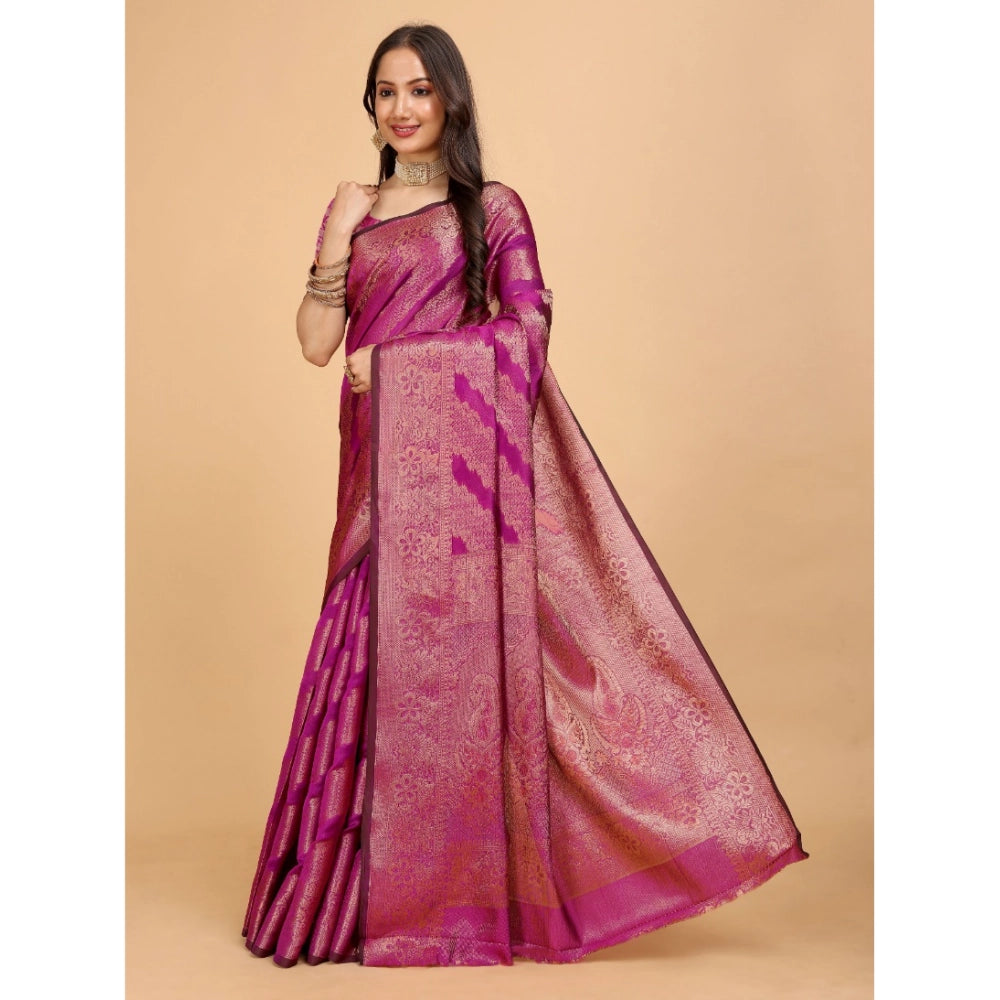 Stunning Women's Organza Woven Saree With Blouse Piece