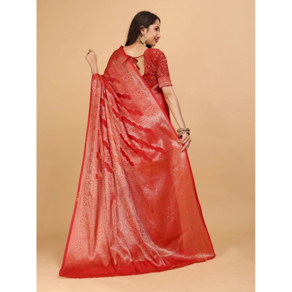 Stunning Women's Organza Woven Saree With Blouse Piece