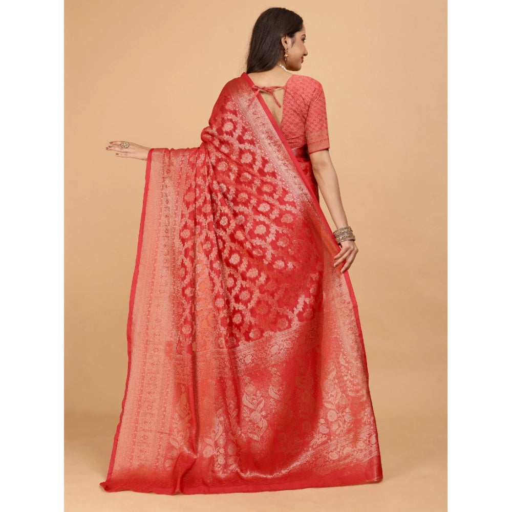 Stunning Women's Organza Woven Saree With Blouse Piece