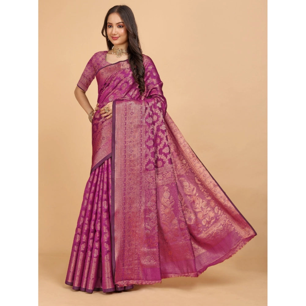 Stunning Women's Organza Woven Saree With Blouse Piece