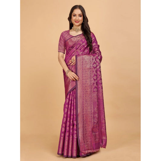 Stunning Women's Organza Woven Saree With Blouse Piece